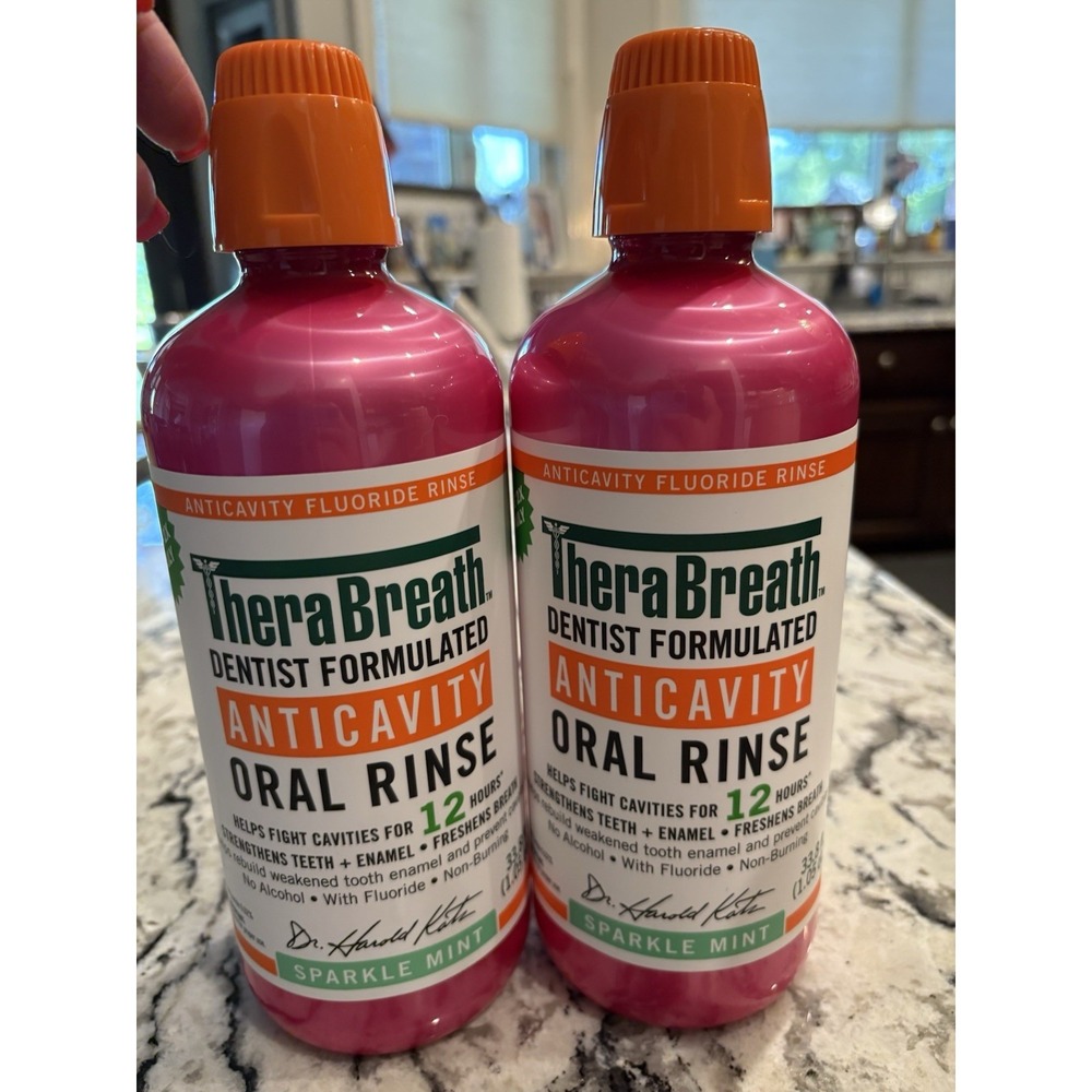 TWO Pack TheraBreath Anticavity Fluoride Mouthwash, Sparkle Mint 33.8 fl oz Each